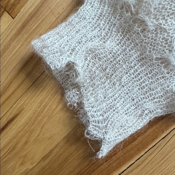 Free People Macaroon Mohair Wool Sweater Ivory Cropped Puff Sleeve Size L - Picture 10 of 10